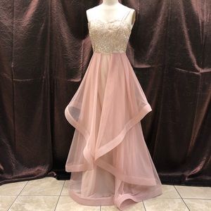 Speechless- Pink Sequenced Asymmetrical Gown
